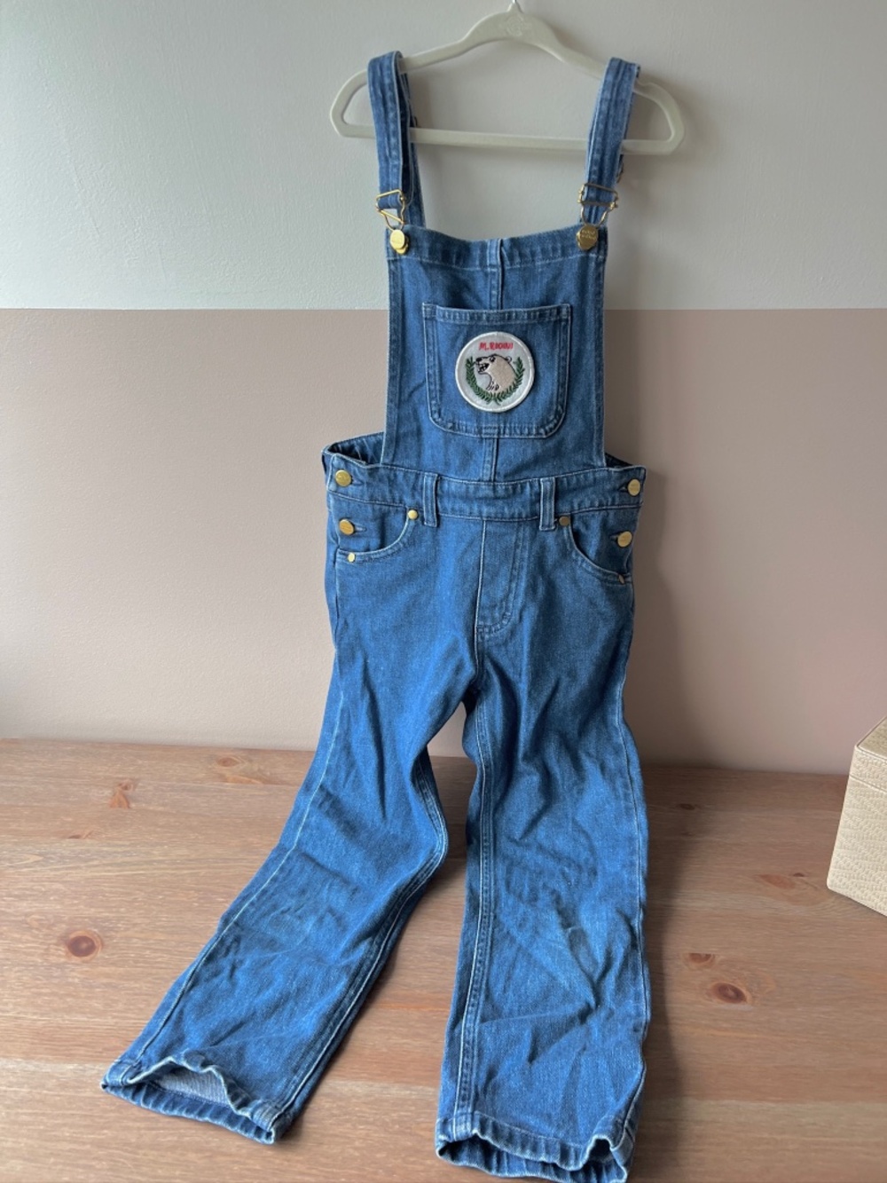 Mini Rodini Denim Dungarees with Logo Patch and MR embroidery